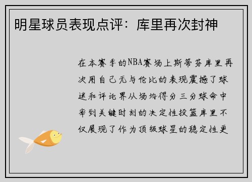 明星球员表现点评：库里再次封神