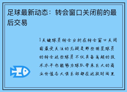 足球最新动态：转会窗口关闭前的最后交易