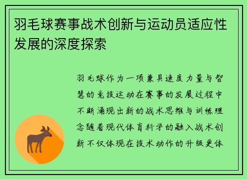 羽毛球赛事战术创新与运动员适应性发展的深度探索